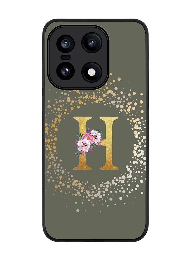 For OnePlus 15 Case,Slim fit Camera Protection, Shockproof Thin Phone cover  - Custom Monogram Floral - H  (Olive Green )